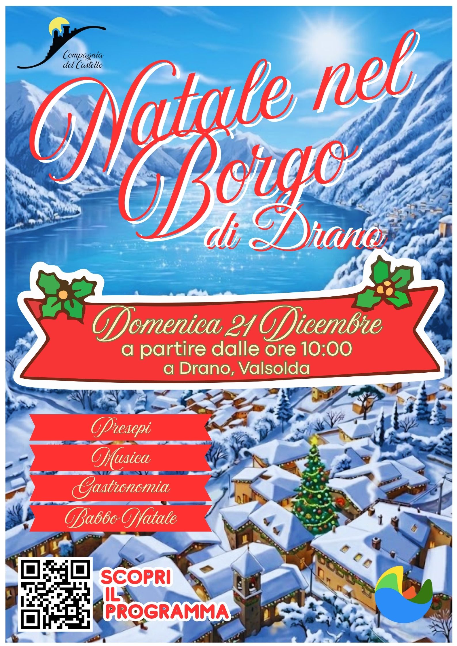 Locandina dell'evento natalizio Natale nel Borgo di Drano, in Valsolda - il 21/12/2025