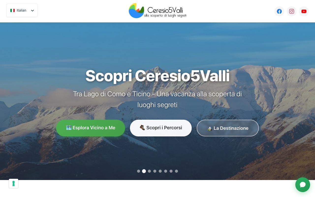 Homepage Ceresio5Valli con slider e pulsanti di navigazione