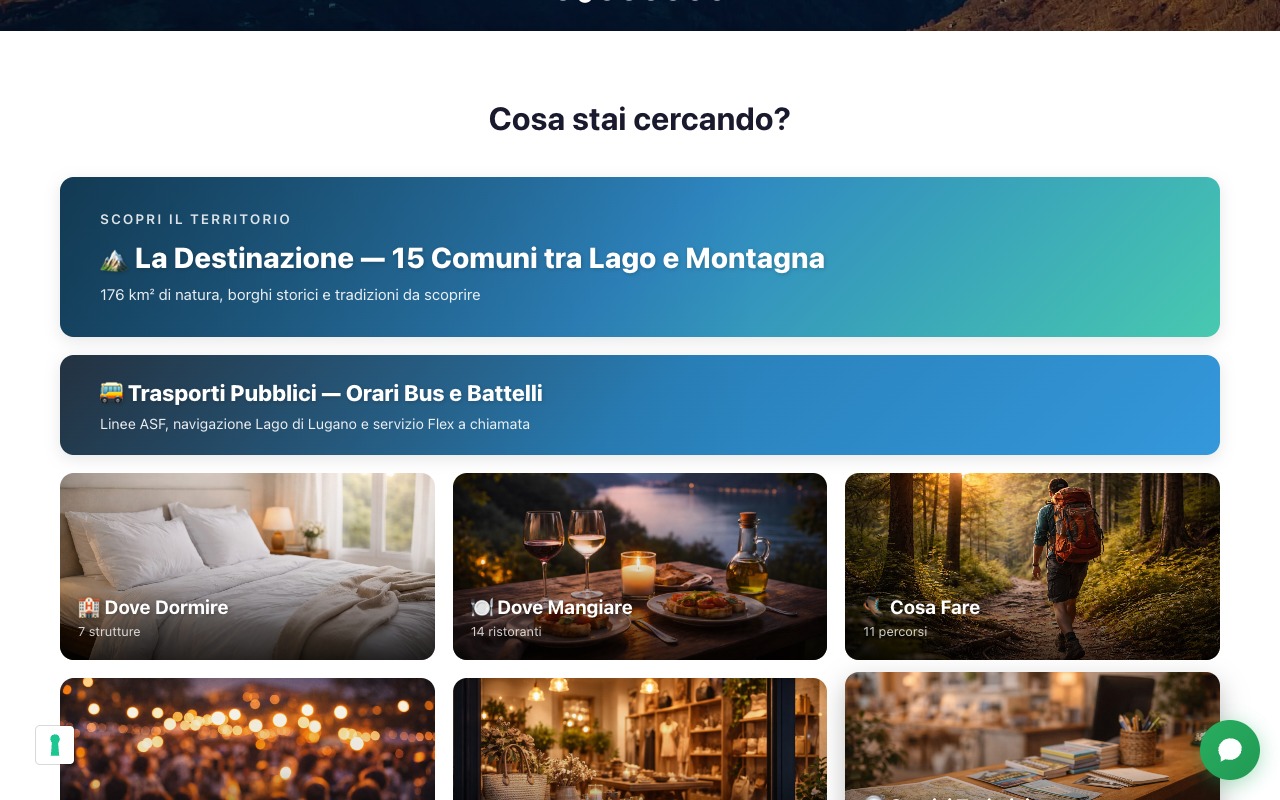 Sezione Cosa stai cercando con le categorie principali del portale