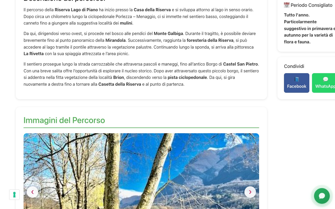 Mappa interattiva con tracciato GPX del percorso alla Riserva Lago di Piano