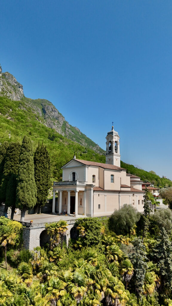 Vista aerea Santuario della Caravina e Lago Ceresio