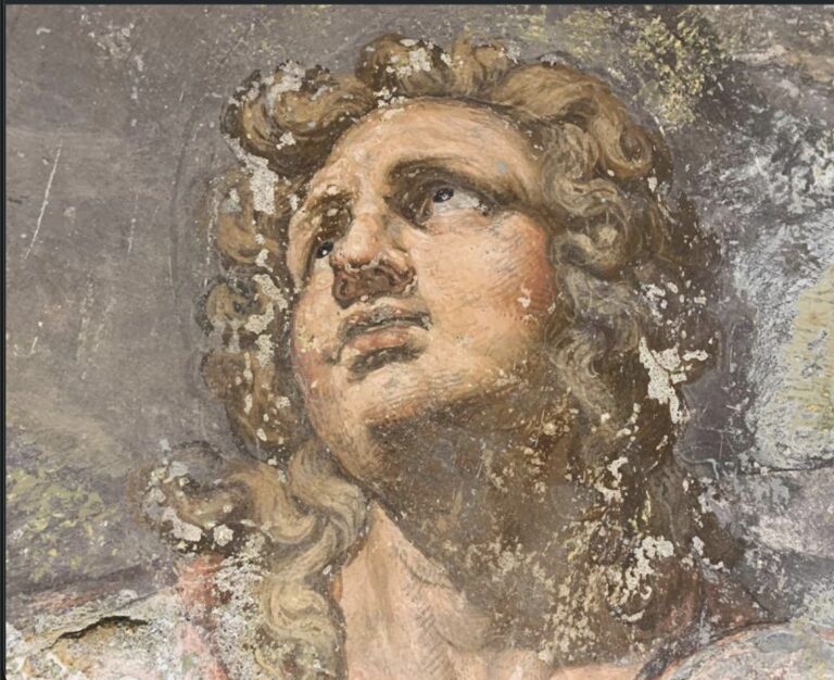 Figura del ciclo di affreschi del 1587 di Pellegrino Tibaldi nel presbiterio della Chiesa di San Vincenzo Martire a Claino con Osteno