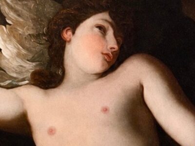Andromeda di Paolo Pagani: dettaglio del busto, del volto in profilo e delle ali — Museo Casa Pagani, Castello Valsolda
