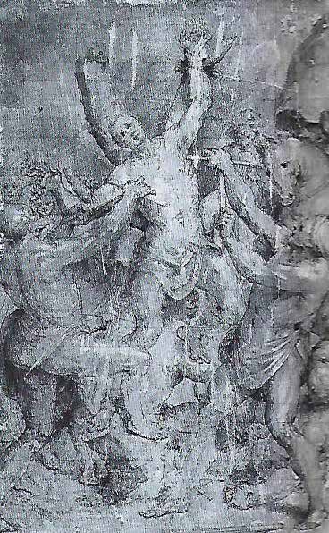 Aurelio Luini, Primo martirio di San Vincenzo, disegno preparatorio conservato alla Pinacoteca di Brera, derivato dal modello di Tibaldi a Claino