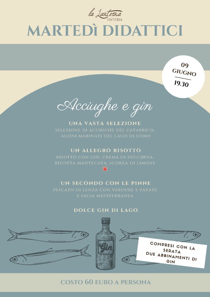 Locandina Martedì Didattico Acciughe e Gin - 9 giugno 2026 Osteria La Lanterna