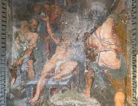 Particolare ravvicinato del carnefice nel riquadro destro del secondo martirio di San Vincenzo sulla graticola, Tibaldi a Claino