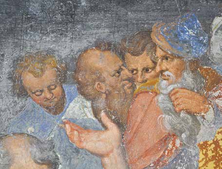 Particolare dei personaggi di sfondo nel riquadro destro del secondo martirio di San Vincenzo, affresco di Tibaldi a Claino