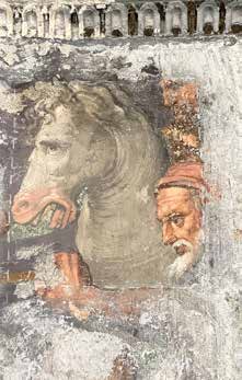 Particolare del santo San Vincenzo e il carnefice nel riquadro sinistro del primo martirio, affresco di Tibaldi a Claino
