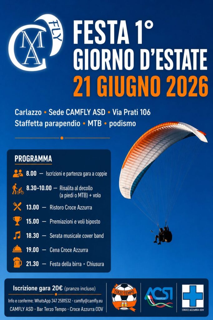 Festa del 1&deg; Giorno d&rsquo;Estate: a Carlazzo la staffetta podisti-ciclisti-parapendio della CAMFLY