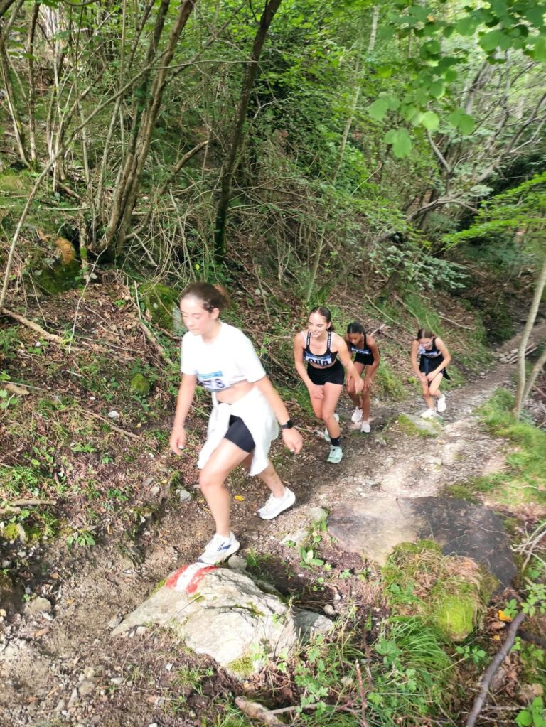 Partecipanti nel bosco lungo il percorso della Passeggiata Fogazzariana in Valsolda