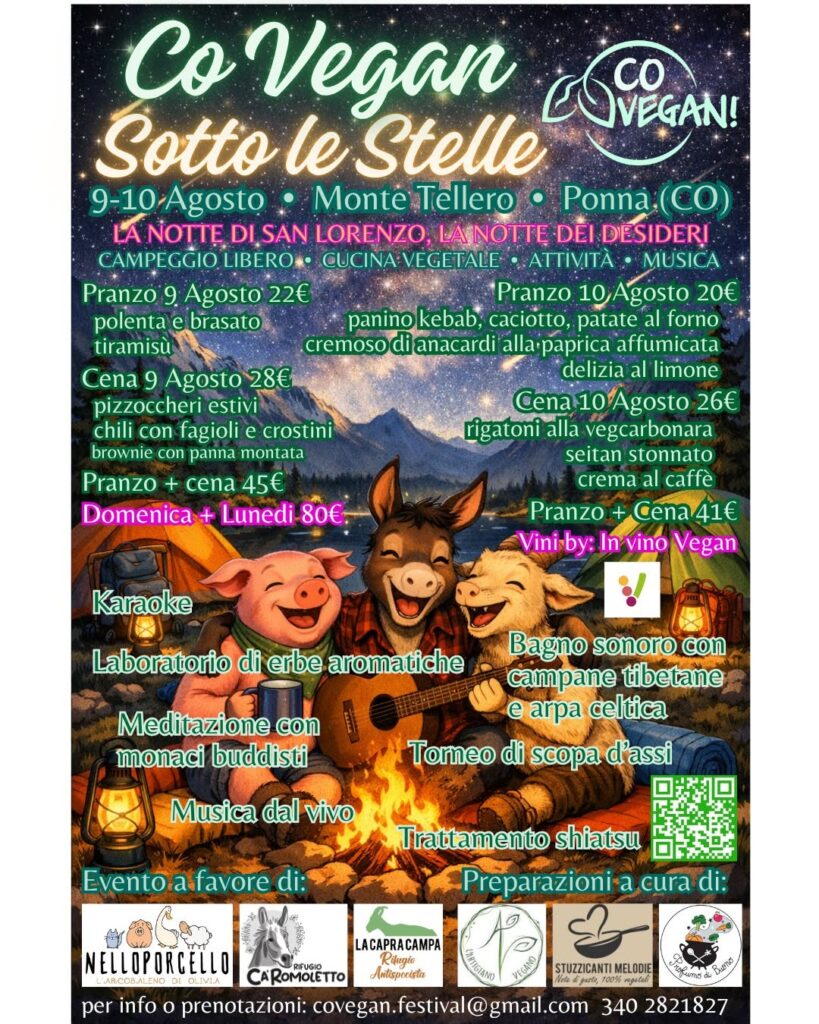 Locandina del Co Vegan Sotto le Stelle a Monte Tellero, Ponna, 9-10 agosto 2026