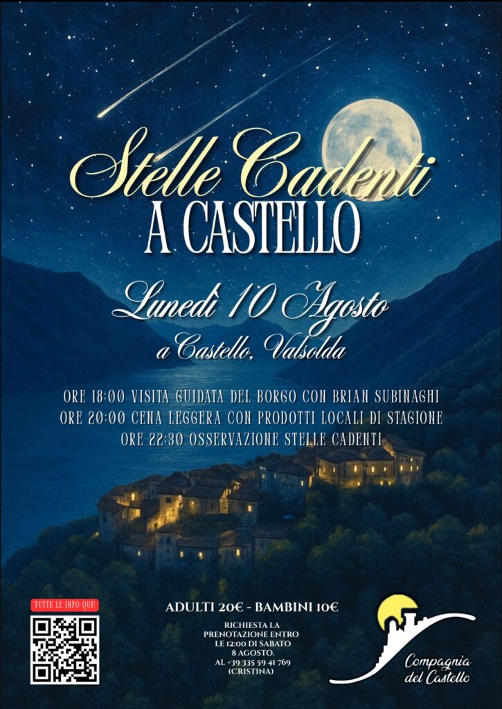 Locandina Stelle Cadenti a Castello in Valsolda, 10 agosto 2026, sul Lago Ceresio