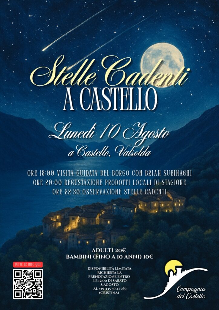 Locandina Stelle Cadenti a Castello in Valsolda, 10 agosto 2026, sul Lago Ceresio