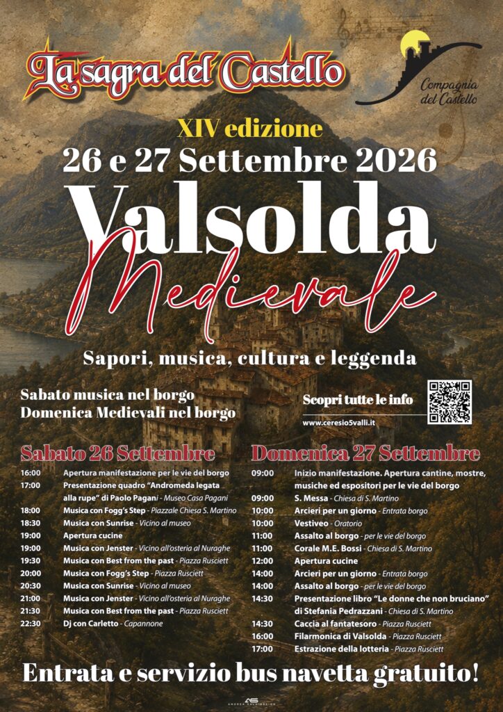 Programma completo della Sagra del Castello 2026: musica nel borgo sabato 26, rievocazione medievale domenica 27 settembre