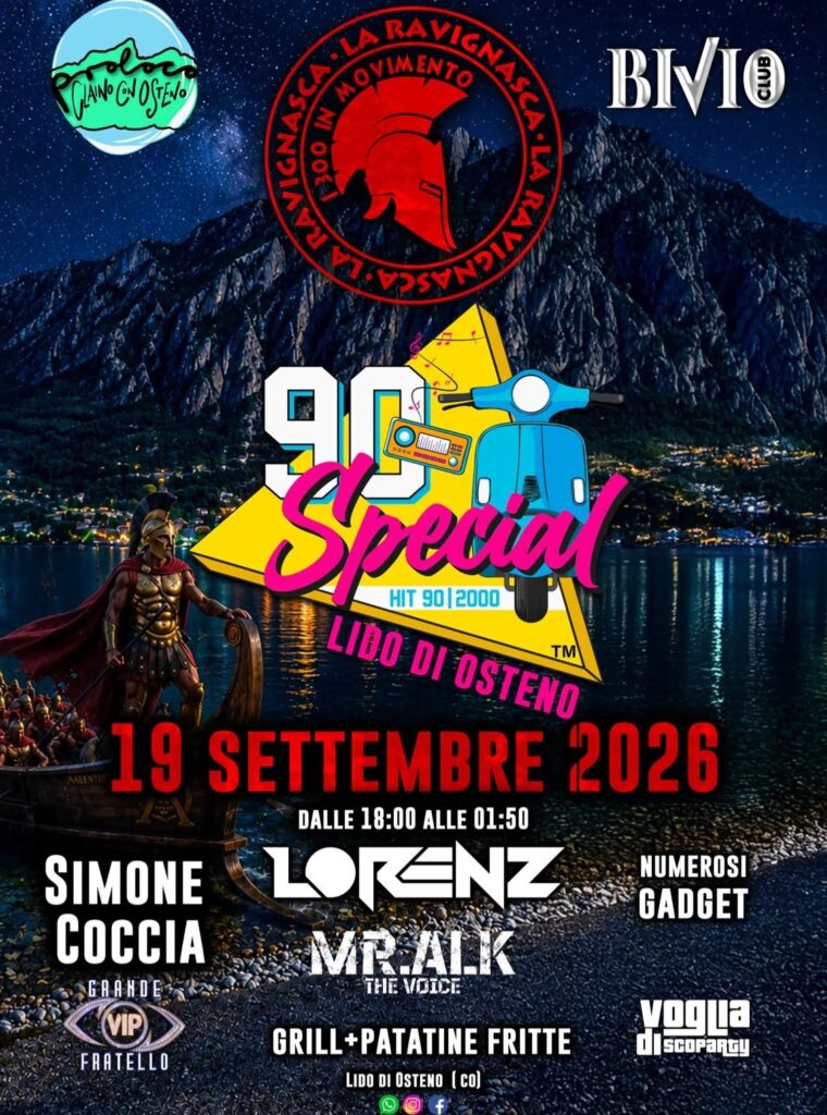Locandina di 90 Special al Lido di Osteno, sabato 19 settembre 2026 dalle 18:00 all'1:30