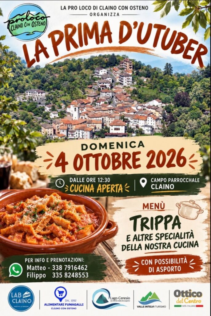 Locandina de La Prima d'Utubèr al campo parrocchiale di Claino, domenica 4 ottobre 2026 dalle 12:30