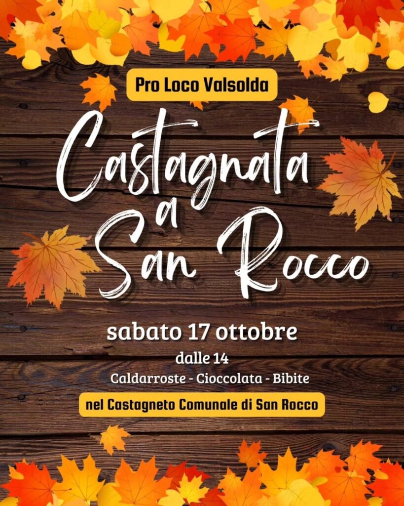 Locandina della Castagnata a San Rocco della Pro Loco Valsolda, sabato 17 ottobre 2026 dalle 14 nel castagneto comunale